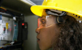 woman wearing hard hat