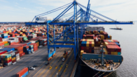 cargo ship unloading at port