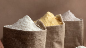 different flours in burlap sacks