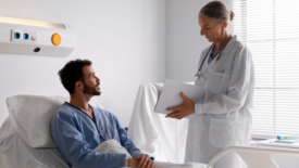 doctor talking to patient in hospital bed