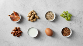 eight common food allergens displayed on a table