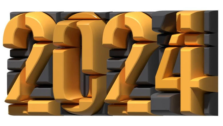 large 3D rendered block numbers 2024