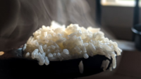 spoonful of steaming hot white rice