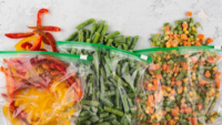 vegetables in clear plastic storage bags