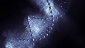 digital art of gray dna helix against black background