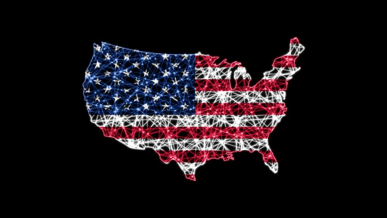 polygonal mesh line map of usa red white and blue