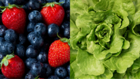 strawberries, blueberries, and lettuce up close